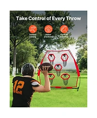 Hongge 7 x 7 ft Quarterback Throwing Practice Net Featuring 5 Target Pockets and Reinforced Base for Passing Drills
