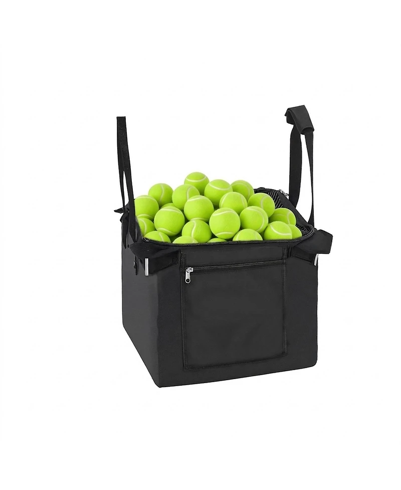 Hongge Foldable Aluminum Tennis Ball Basket Cart for 120 Balls Featuring Rubber Swivel Wheels and Storage Bag