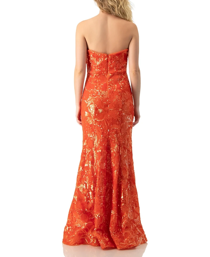 Ivonne Women's Strapless Sequin Floral Gown