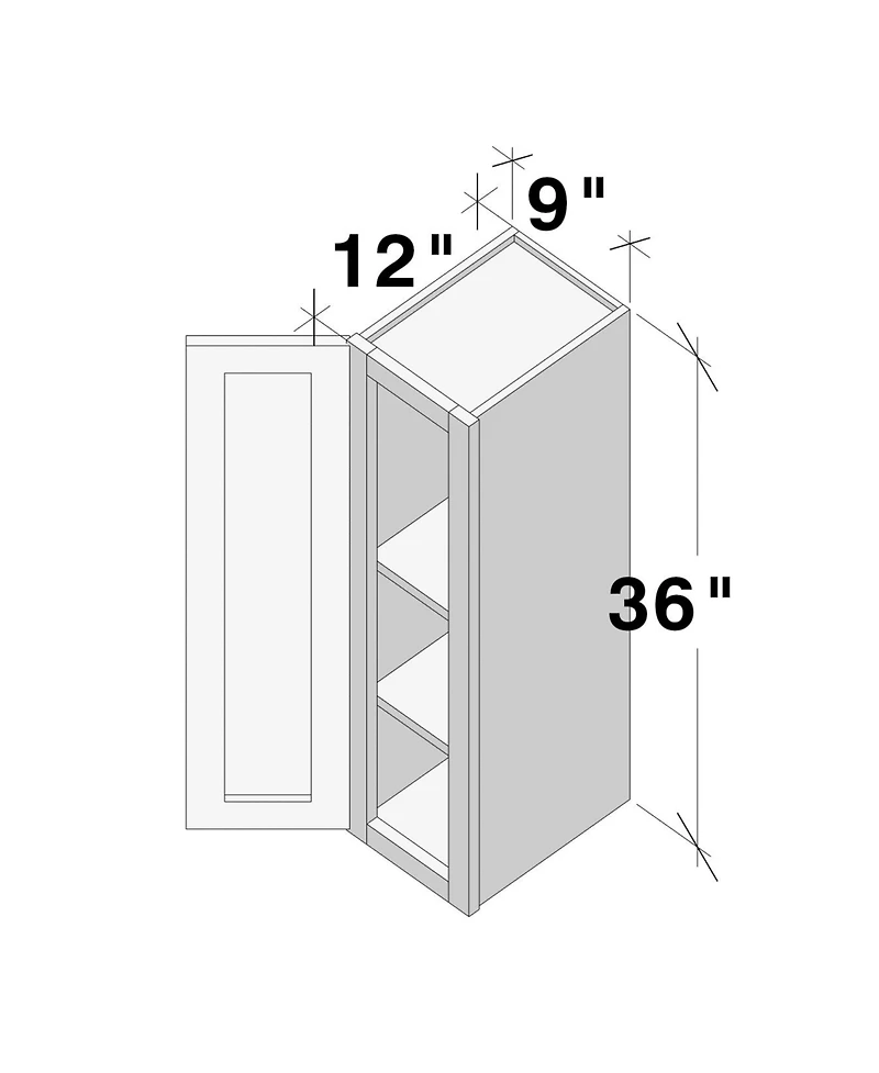 Boyel Living 9"x36" Standard Wall Cabinet (1 Door 2 Shelves), Ready to Assemble Kitchen with Solid Wood Frame, Soft-Close Slides and Hinge
