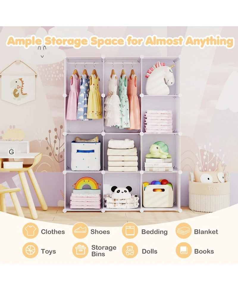 Hongge Stackable 10-Cube Kids Wardrobe Organizer with Hanging Rod