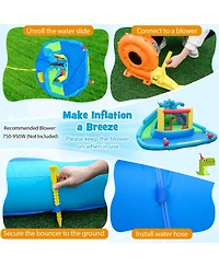 Hongge Dinosaur Inflatable Water Slide Bounce House with Double Slides and Splash Pool, Oxford Cloth, Holds 3 Players, Ages 3-10