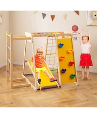 Hongge 6-in-1 Kids Indoor Jungle Gym with Slide and Climbing Wall Ages 3-14