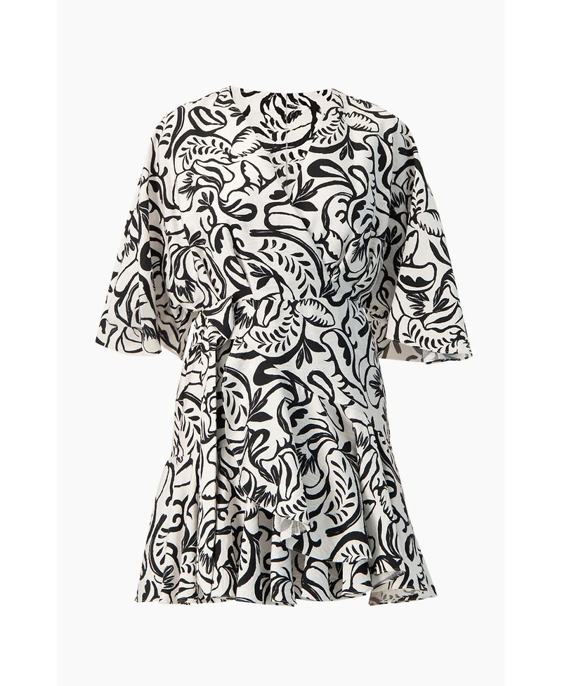 Ivonne Women's Swirl Botanical Print 3/4 Sleeve Fit-and-Flare Mini Dress