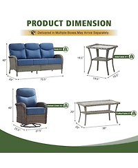 Pocassy 5-Piece Patio Furniture Pe Wicker Outdoor Conversation Set with 6" Cushion,All-Weather Rattan Swivel Rocker Chairs Couch Tables