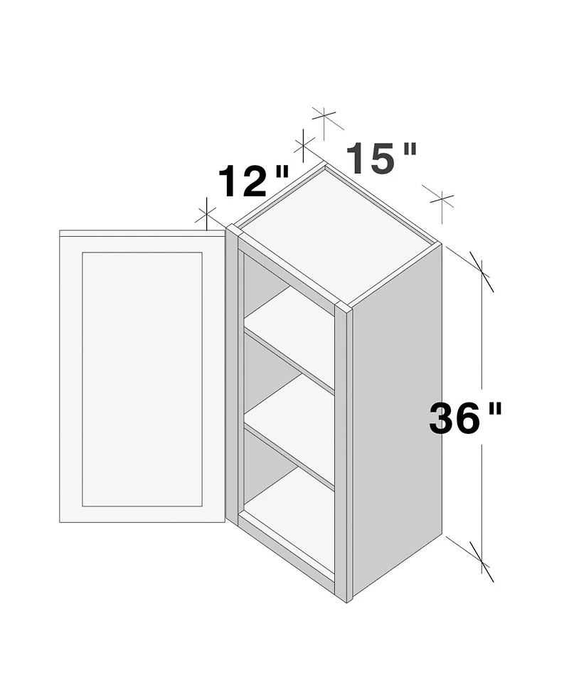 Boyel Living 15"x36" Standard Wall Cabinet (1 Door 2 Shelves), Ready to Assemble Kitchen with Solid Wood Frame, Soft-Close Slides and Hinge