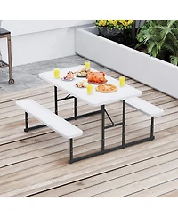 Gouun Rectangular Hdpe Picnic Table with Benches and Umbrella Hole, 59 inches