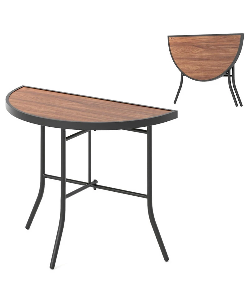 Gouun Outdoor Half-Round Folding Event Table with Metal Frame, 35.5 in Wide for Patio and Garden