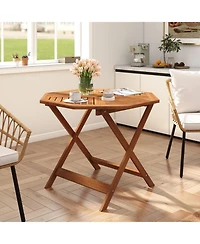 Gouun 35.5 in Solid Wood Octagon Patio Dining Table with 1.97 in Umbrella Hole, Slatted Top