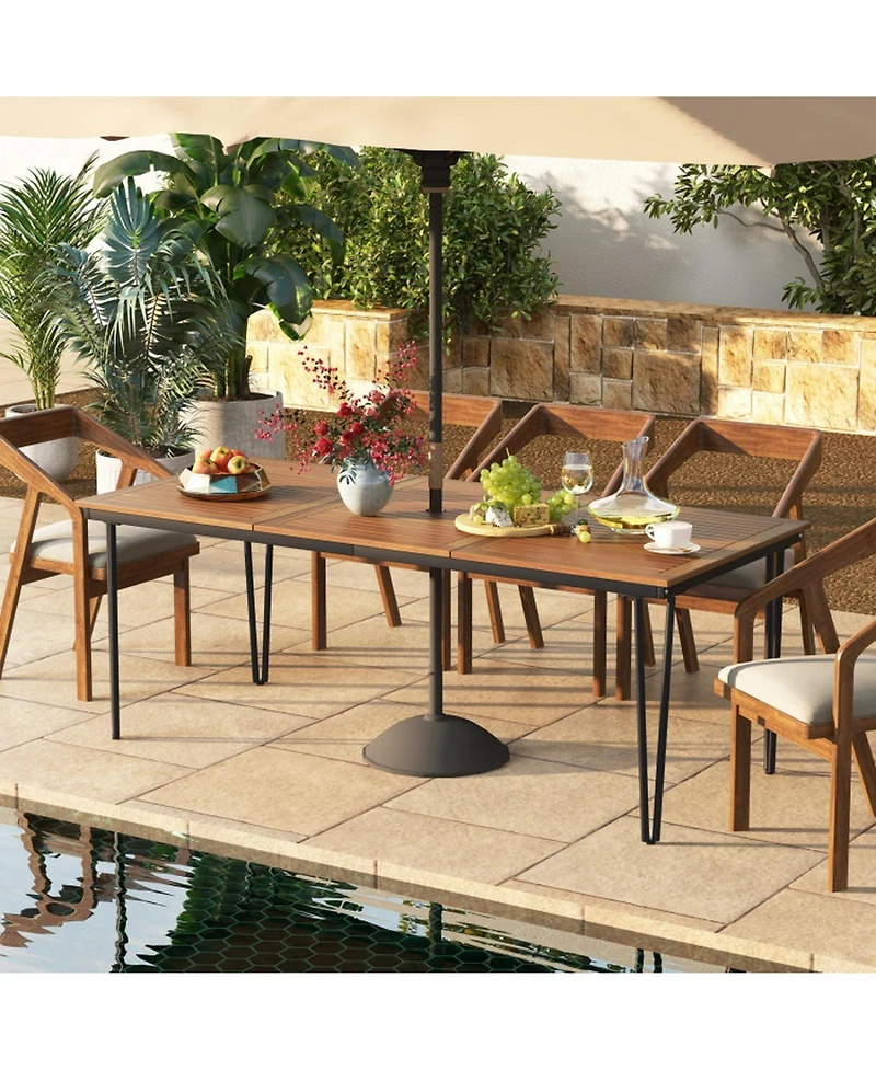 Gouun 79 in Acacia Wood Outdoor Dining Table for 8 with Umbrella Hole