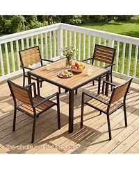 Gouun 36 in Square Acacia Wood Outdoor Dining Table for 4 with Umbrella Hole