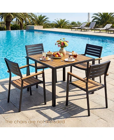 Gouun 36 in Square Acacia Wood Outdoor Dining Table for 4 with Umbrella Hole
