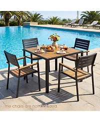 Gouun 36 in Square Acacia Wood Outdoor Dining Table for 4 with Umbrella Hole
