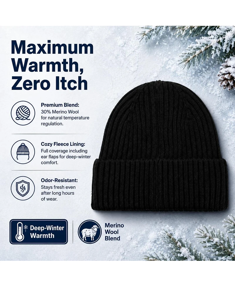 Piscifun Oversize Merino Wool Fleece Lined Winter Beanie Hat For Big Heads