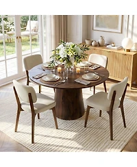Maison Boucle Modern Upholstered Dining Chairs Set of 4, Woven Linen-Blend Fabric, Padded Seat and Curved Back, Solid Wood Frame Side