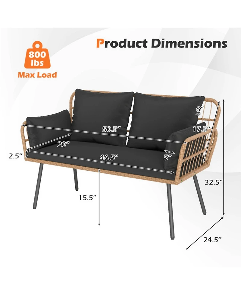 Gouun Pe Rattan Outdoor Loveseat with Cushions and Heavy-Duty Metal Frame
