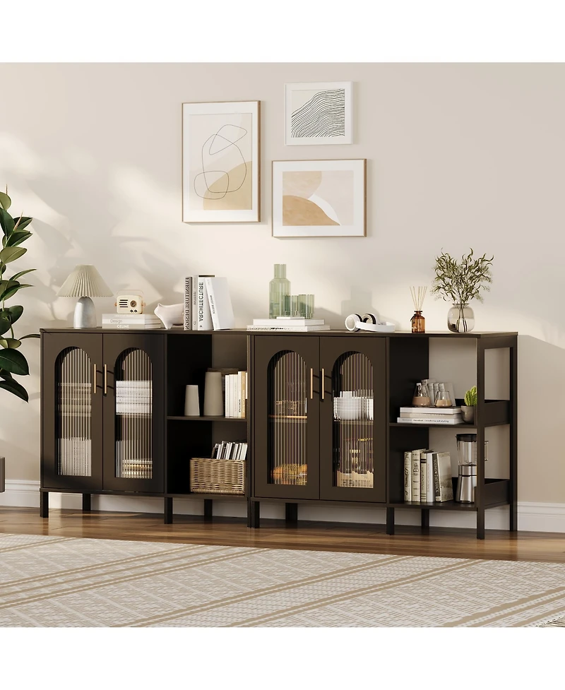 homfan Sideboard Buffet Cabinet with Glass Arch Doors and Adjustable Shelves for Bathroom, Entryway, Living Room