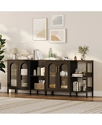 homfan Sideboard Buffet Cabinet with Glass Arch Doors and Adjustable Shelves for Bathroom, Entryway, Living Room