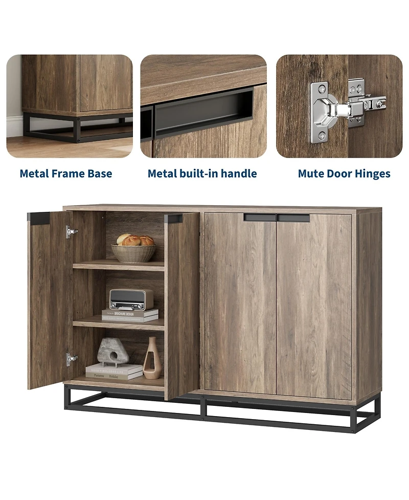 homfan Buffet Cabinet with Storage 55" Accent Sideboard with Adjustable Shelves and 4 Doors for Kitchen, Living Room, Dining Room
