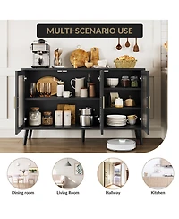 homfan Buffet Cabinet with Ribbed Glass Doors Sideboard Storage for Dining Room Kitchen Living Room