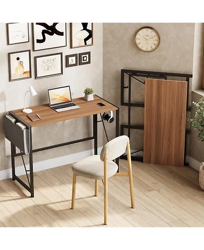 homfan 39.4-inch Folding Desk – Writing Computer Table with Storage Bag and Hook, Space-Saving for Bedroom and Apartment