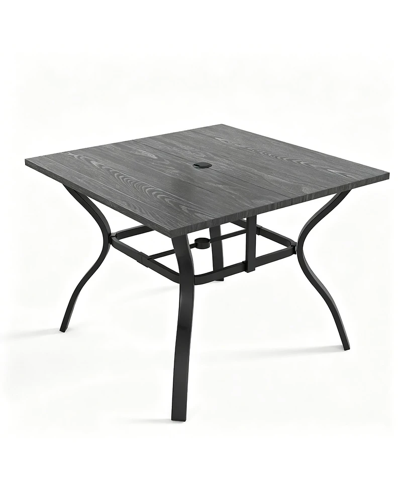 Clihome 37.8in Square Wood Grain Patio Table with Umbrella Hole, 500LB Heavy Duty Metal Frame Dining