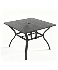Clihome 37.8in Square Wood Grain Patio Table with Umbrella Hole, 500LB Heavy Duty Metal Frame Dining