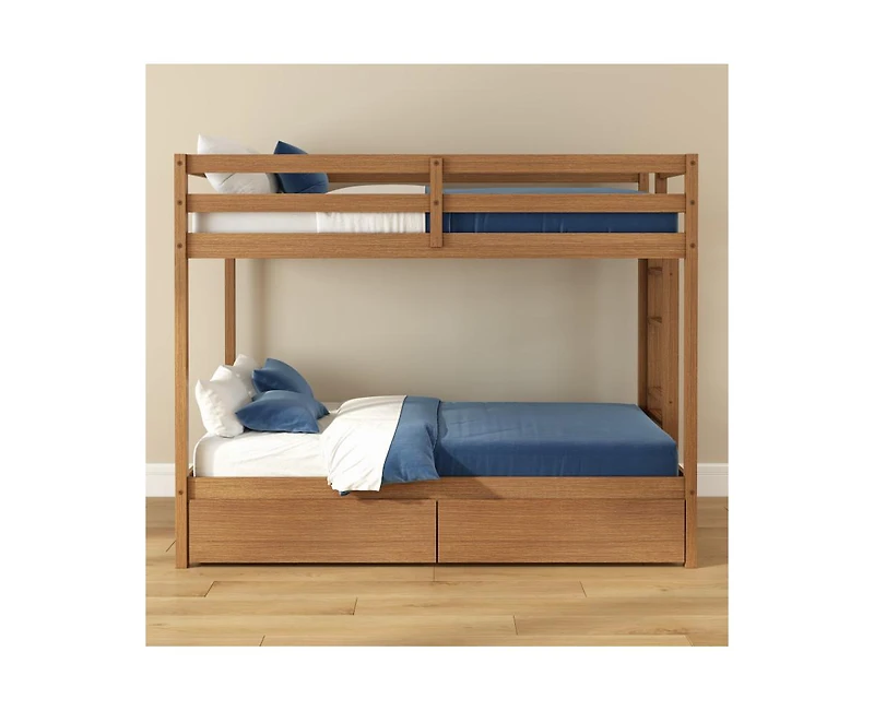 Grain & Grove Bear Furniture Plywood Twin/Twin with Underbed Storage Drawers, Oak Embossed Pecan