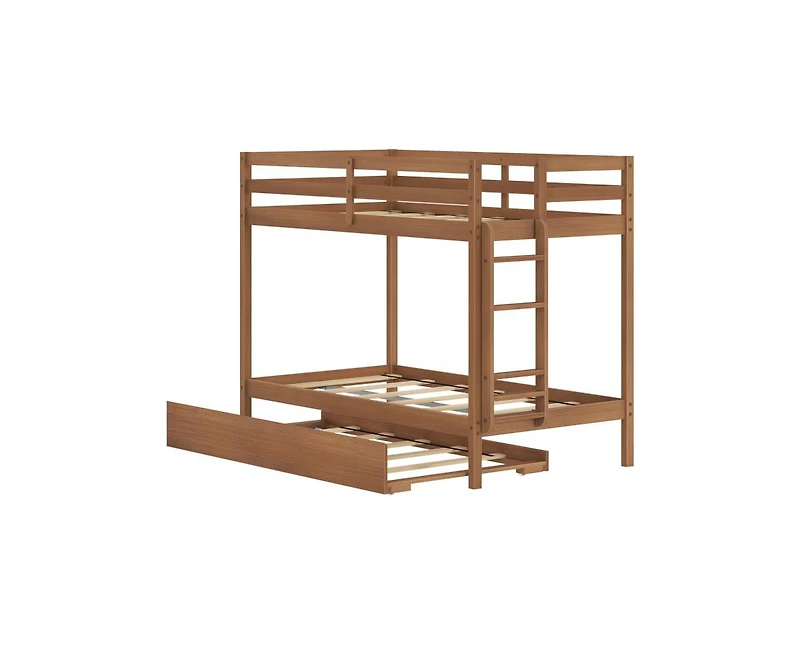 Grain & Grove Bear Plywood Twin/Twin With Trundle, Oak Embossed Pecan