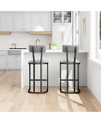 homfan Set of 8 Counter Height Bar Stools, Curved Back with Metal Frame, Upholstered Tall Barstools for Kitchen