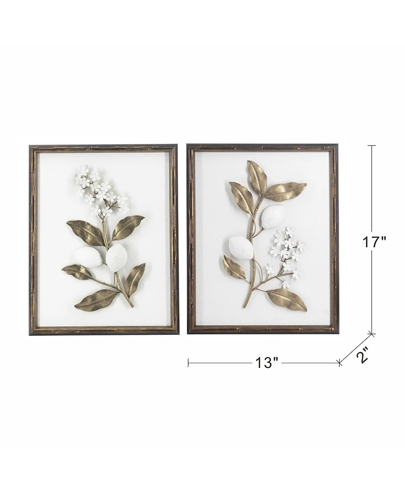 Laoties 13x17" Botanical Framed Iron Branch Wall Art, Set of 2