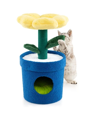 Sugift Cat Tree with Flower Padded Perch and Condo for Indoor Cats