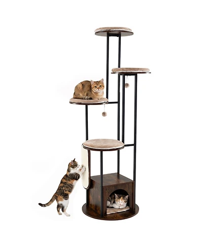Sugift 72-in Tall Multi-Level Cat Condo with Top Perch Platforms and Removable Washable Mats