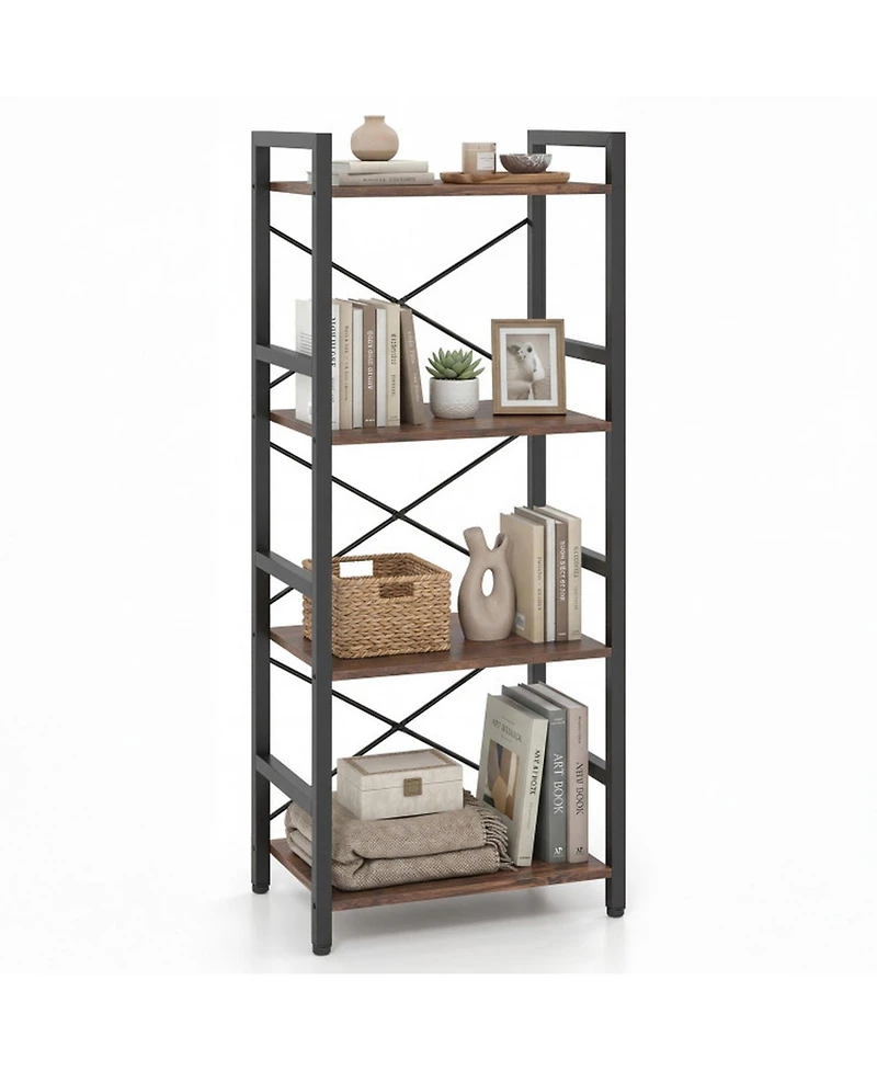 Sugift 4-Tier Narrow Freestanding Bookshelf Display Shelf with Metal Frame