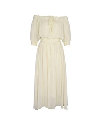 Modenaire Women's Off-Shoulder Crochet Top and Maxi Skirt Set