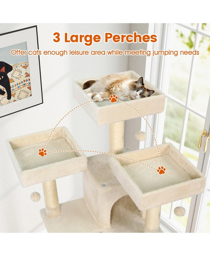 Sugift 65 in Tall Multi-Level Cat Tree with 3 Upholstered Perches and 2 Cat Condos