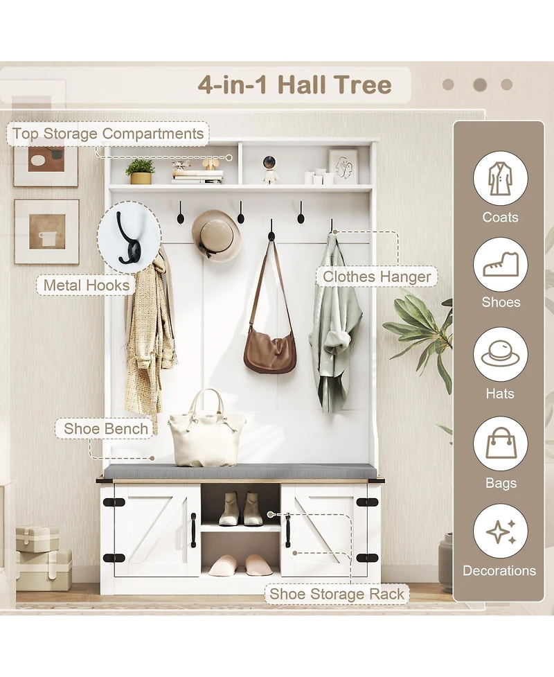 Sugift 4-in-1 68.5in Hall Tree Coat Rack with Cushioned Bench Shoe Storage and 7 Hooks