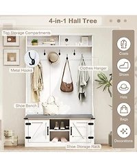 Sugift 4-in-1 68.5in Hall Tree Coat Rack with Cushioned Bench Shoe Storage and 7 Hooks