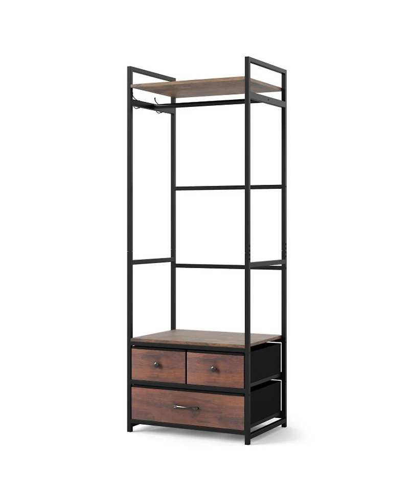 Sugift Clothes Rack with 3 Fabric Drawers Shelves Side Hooks and Metal Frame