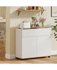 Sugift Wooden Sideboard Buffet Cabinet with Storage Kitchen Cabinet with Drawers and 2 Shelves