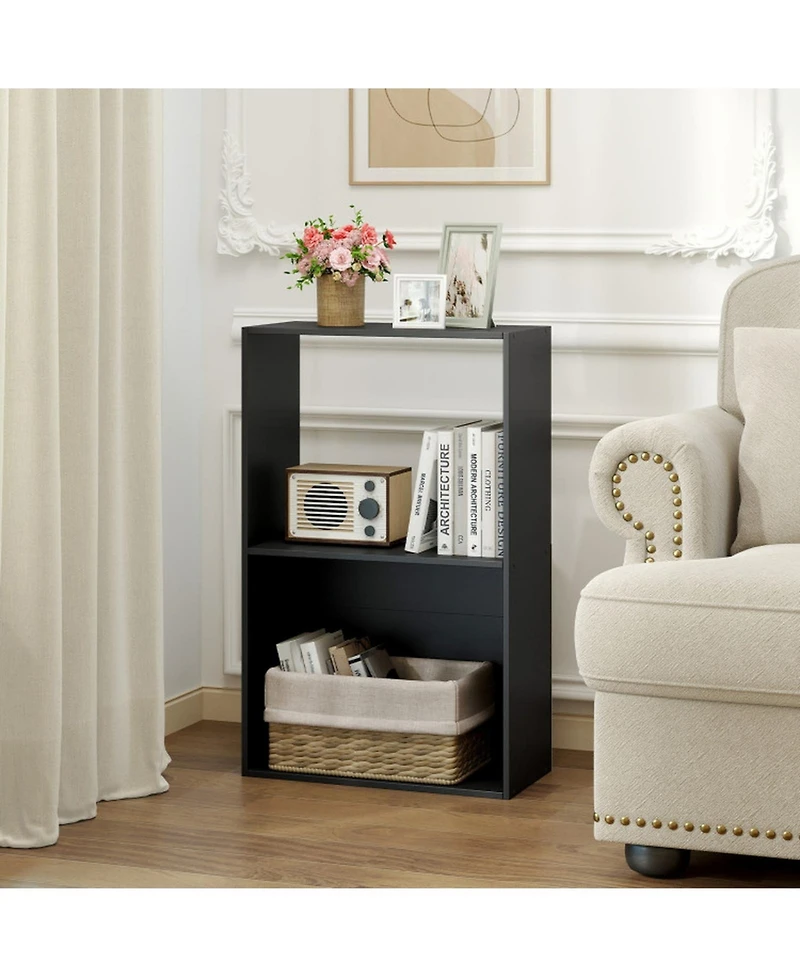 Sugift 3-Tier Freestanding Bookshelf with Open Storage Compartment and Display Shelf