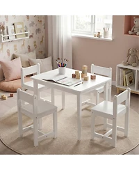 Sugift 5-Piece Kids Solid Rubber Wood Table and Chairs Set Toddler Activity Table