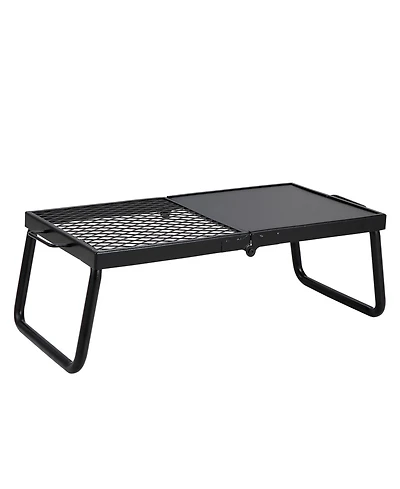 Hongge Portable 22.4 in Campfire Grill and Griddle Combo Heavy Duty Steel Grate with Folding Legs and Carry Bag