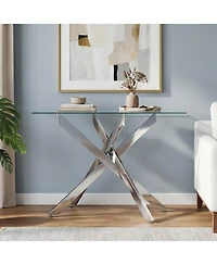 Sugift Modern Glass Console Table with 8mm Tempered Glass Top Entryway Table