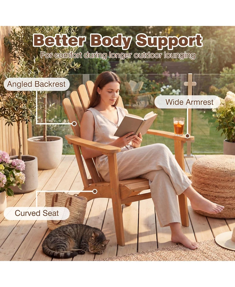 Sugift 2-Piece Solid Wood Adirondack Chair Set with Side Table for Deck Garden Porch