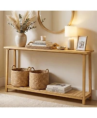 Slickblue Farmhouse 2-Tier Console Table with Teak Wood Frame
