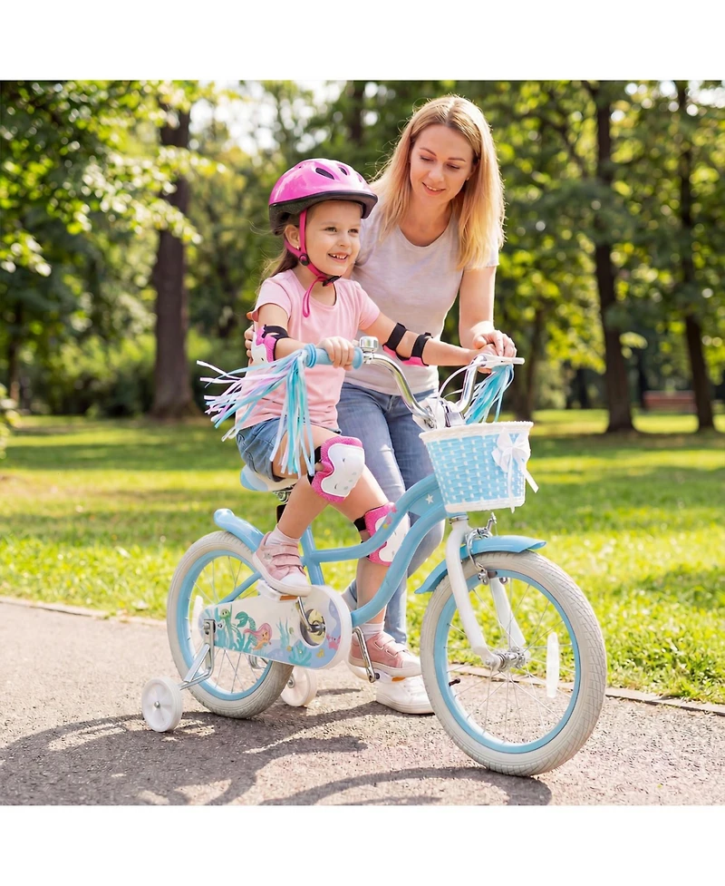 Slickblue Sea Princess 18" Adjustable Kids' Bicycle with Training Wheels, Ages 4+