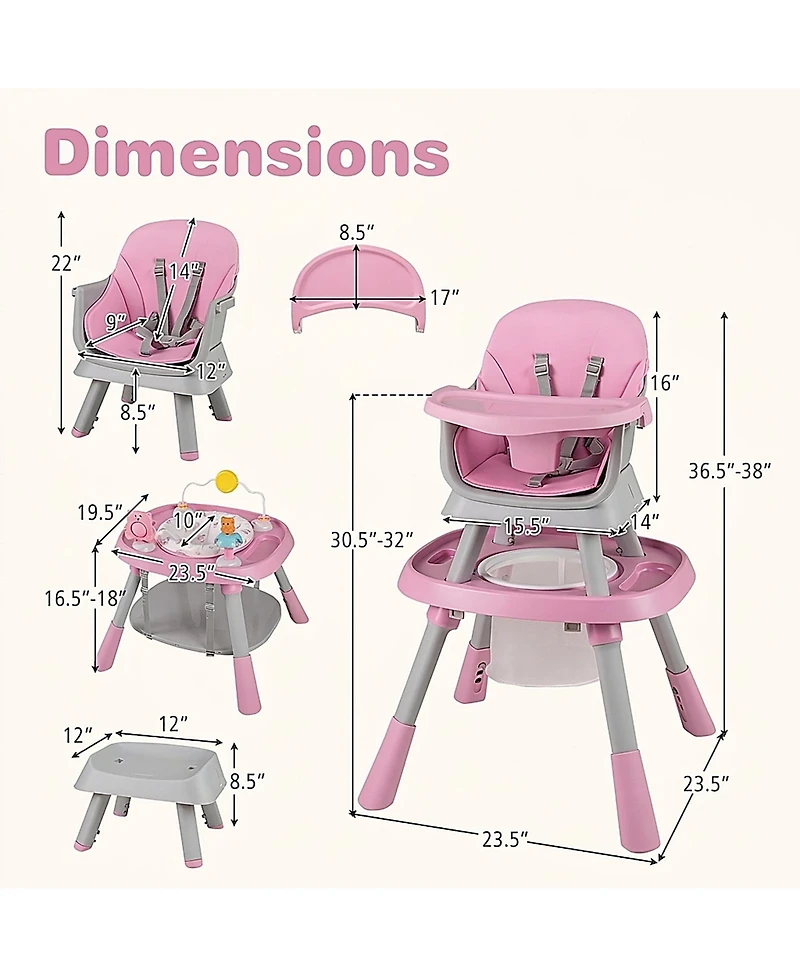 Gouun Baby Baby 16-in-1 Convertible High Chair with Activity Center and Rotating Booster Seat