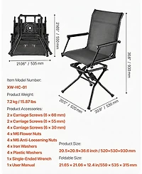 Hongge 360 Degree Silent Swivel Hunting Chair with Armrests Steel Frame and 300 lbs Capacity for Blinds