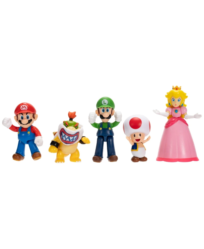 Super Mario Mario, Luigi, Princess Peach, Toad & Bowser Jr. 2.5" 5-Pack Action Figures, Ages 3+